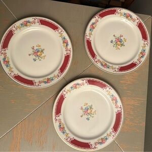 Vintage Homer Laughlin Red and White Floral Dinner Plates
